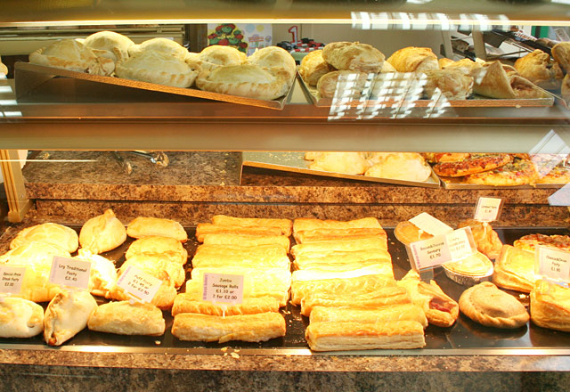 A selection of Sausage Rolls, Pasties and other hot snacks.